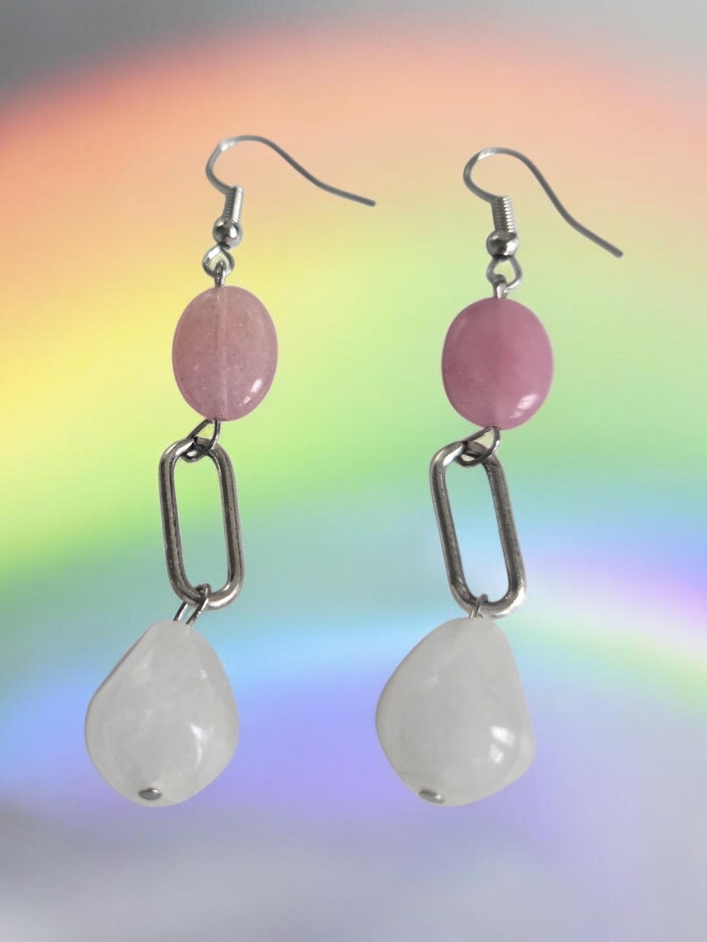 Pink and White Bead Drop Earrings
